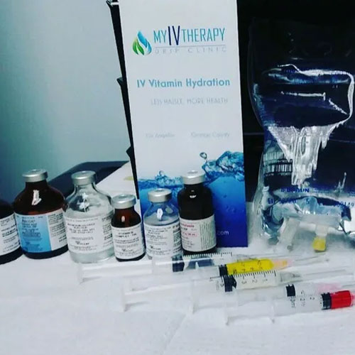Injections solutions, syringes and IV bag